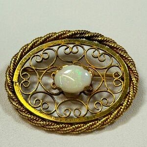 Vintage Genuine Opal Gold-Filled Oval Brooch Pin